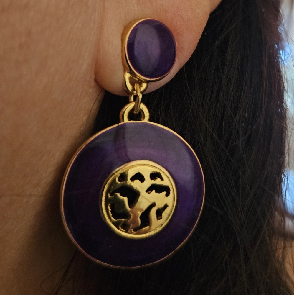 Vintage EDGAR BEREBI pierced drop earrings purple/gold